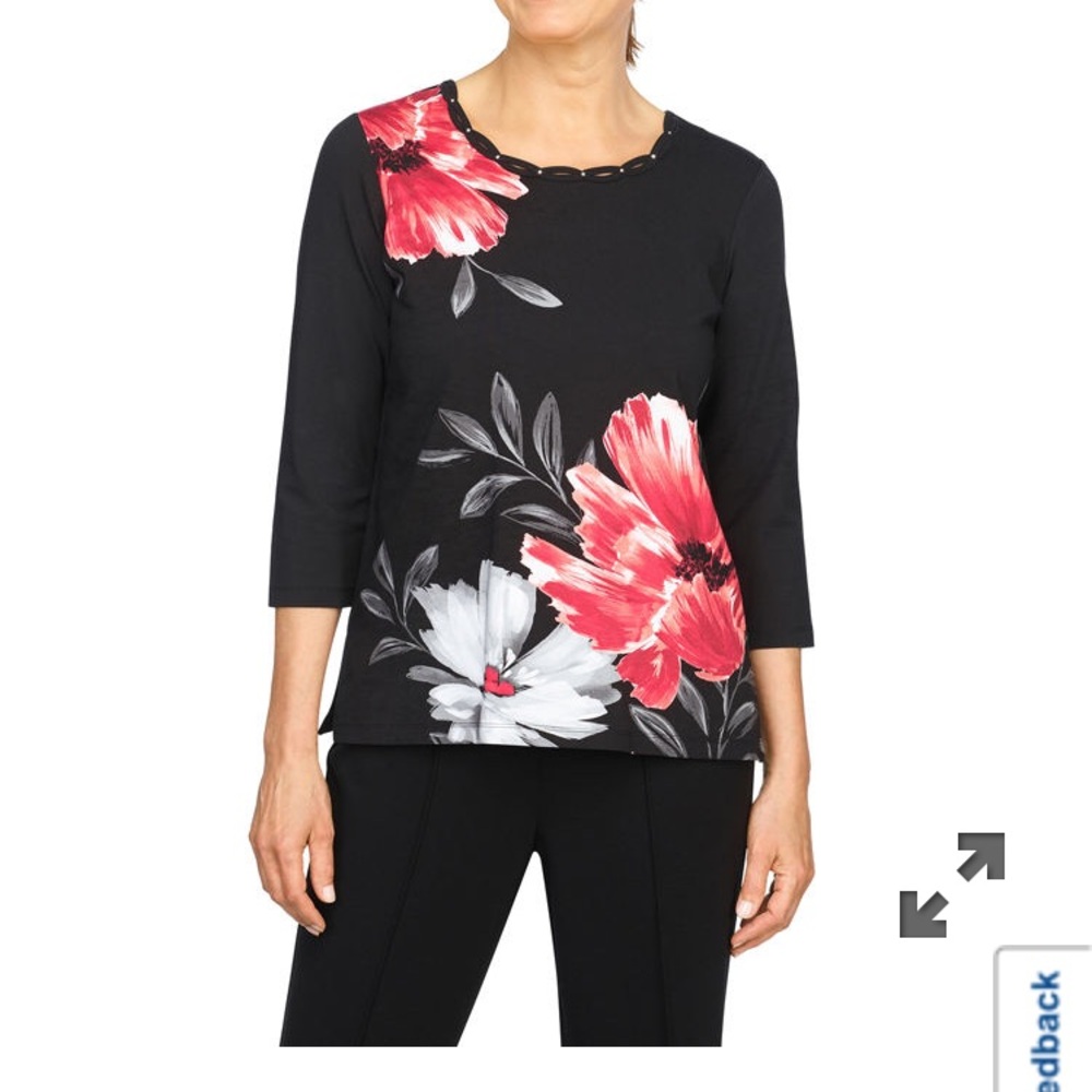 Alfred Dunner Crew Neck Women's Floral Top M